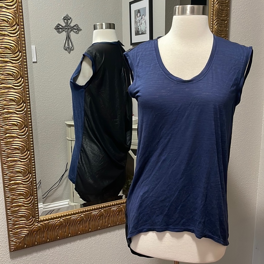 BCBGMaxAzria Navy and Black Sleeveless Mixed-Media Top